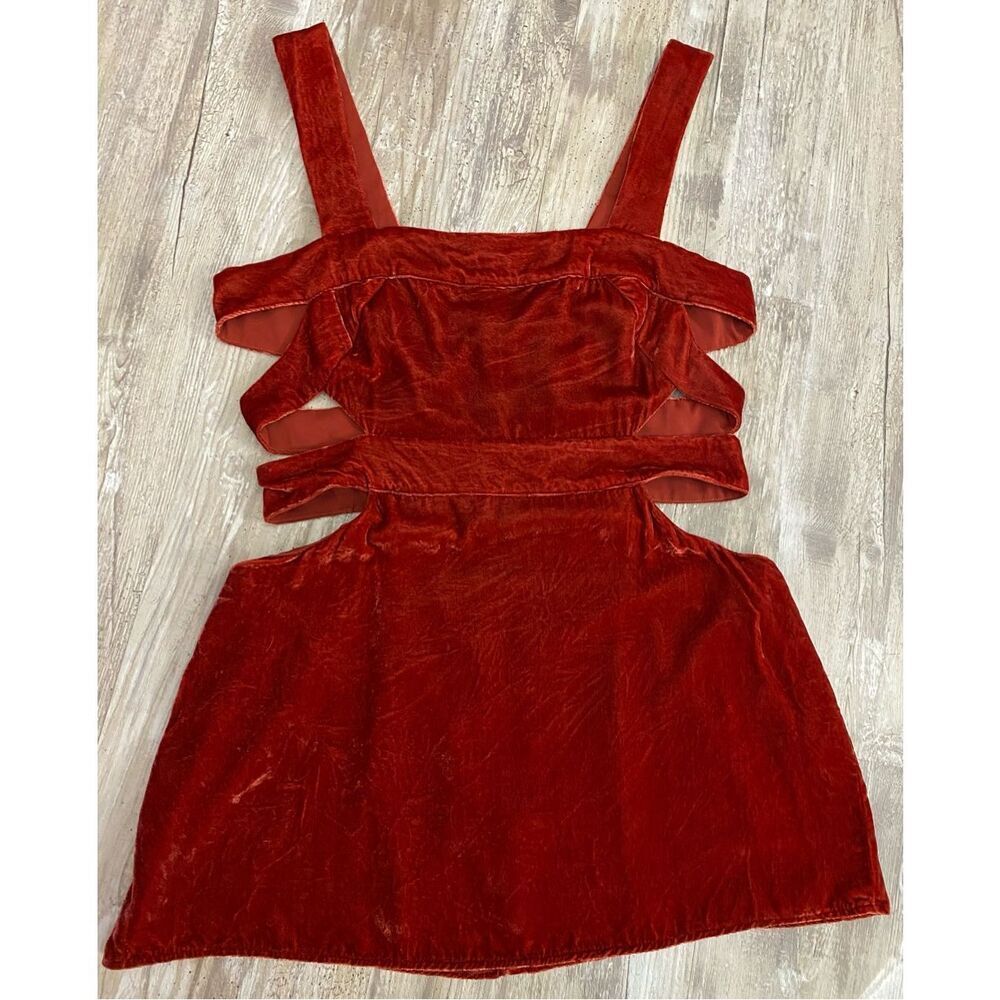 For Love & Lemons Crushed Velvet Red Rust Dress Romper Sz L
